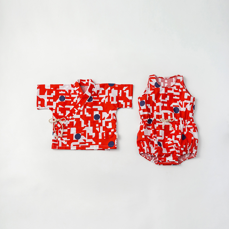 期間限定値下げ　8/11日まで　マールマール　甚平　120サイズ jinbei 1 kiriko beni | ギフト・スタイ・出産祝いのMARLMARL（マール